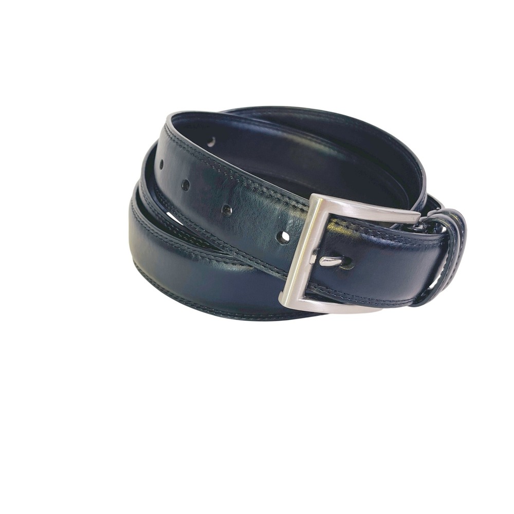 Black Genuine Leather Dress Belt Men's 52 Silver Buckle Beautiful 1.25" wideREAD